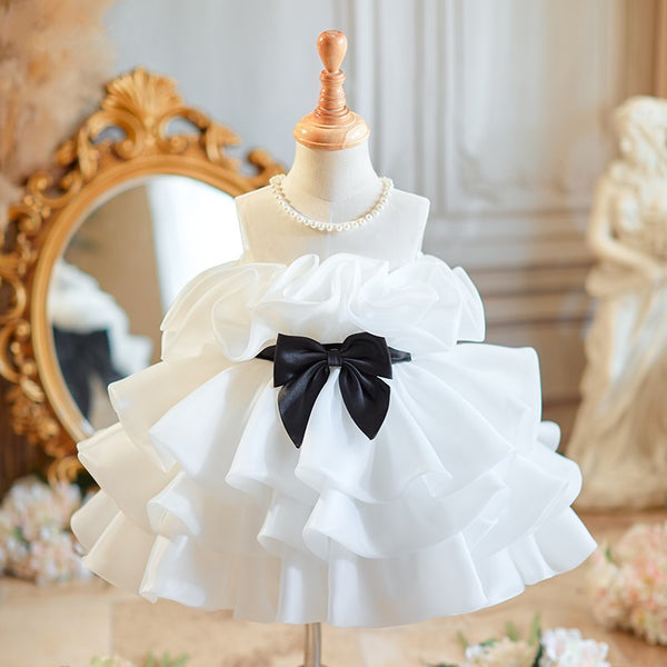 Black and White Bow Baby Cupcake Dress Toddler Flower Girl Dress