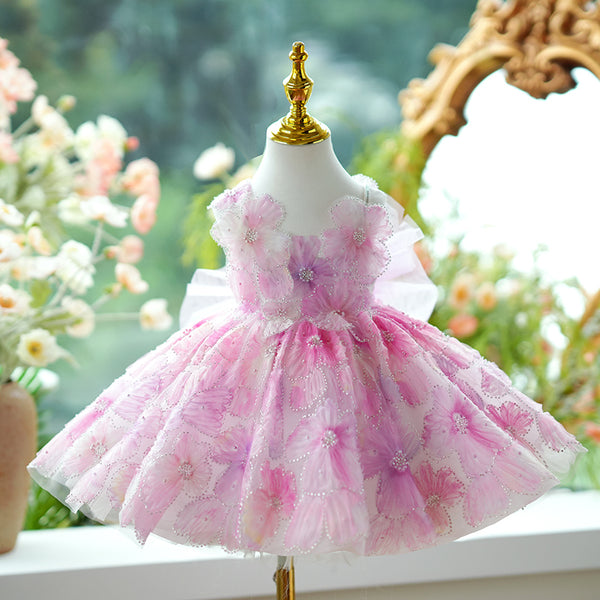 Pink Bow Sleeveless Princess Baby Toddler Flower Girl Dress