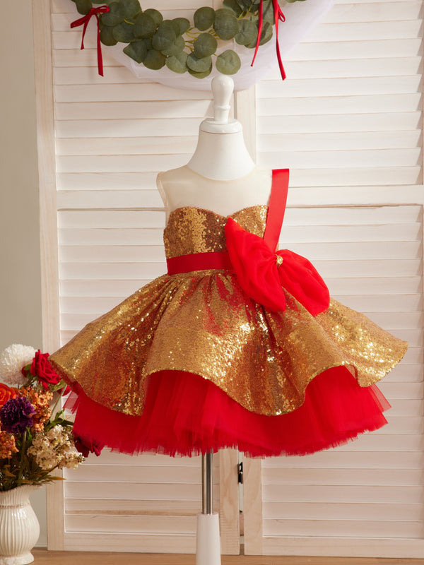 Stunning Red and Gold Sequin Baby Girl Dress Sale