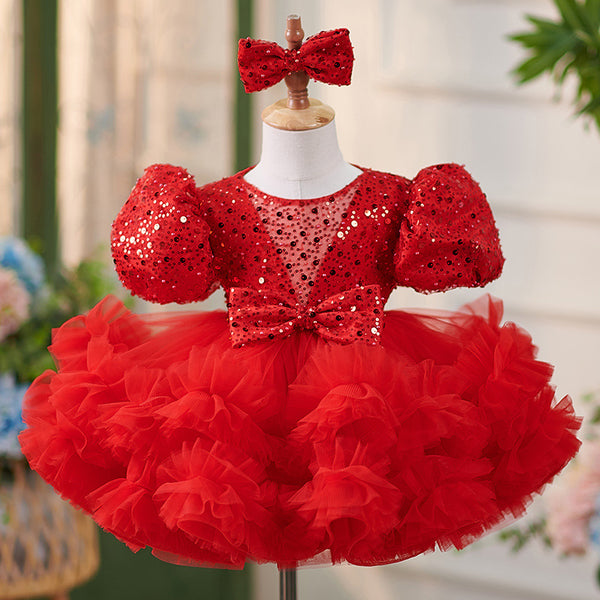 Sequins Tulle Knee-length Toddler Baby Birthday Party  Dress